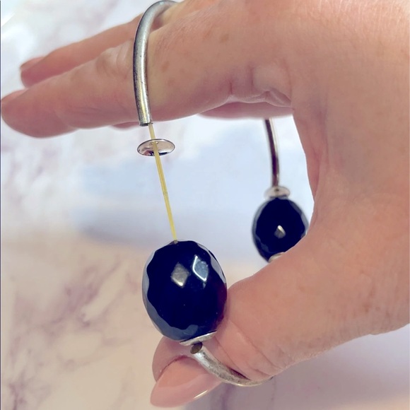 Sterling silver bracelets with black beads - set of 3 stretchy - Picture 2 of 4